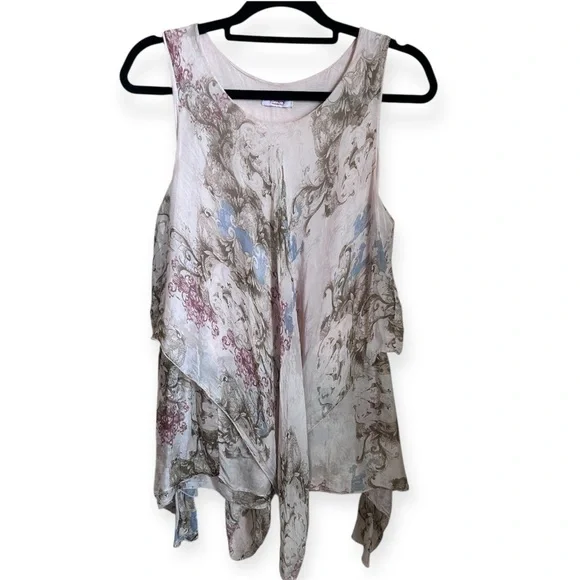 Silk Ruffle Asymmetrical Flowy Blouse Top Women’s size L - Picture 3 of 8